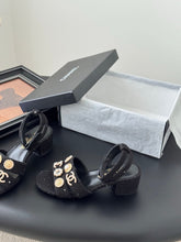 HIGH SANDALS IN BLACK TWEED WITH LOGO STICKER DETAIL